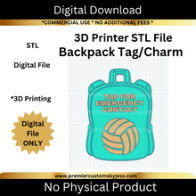 Load image into Gallery viewer, DIGITAL (STL & 3MF Files): Volleyball Backpack Tag - NFC Sticker NOT Included