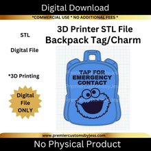 Load image into Gallery viewer, DIGITAL (STL & 3MF Files): Blue Monster Backpack Tag - NFC Sticker NOT Included