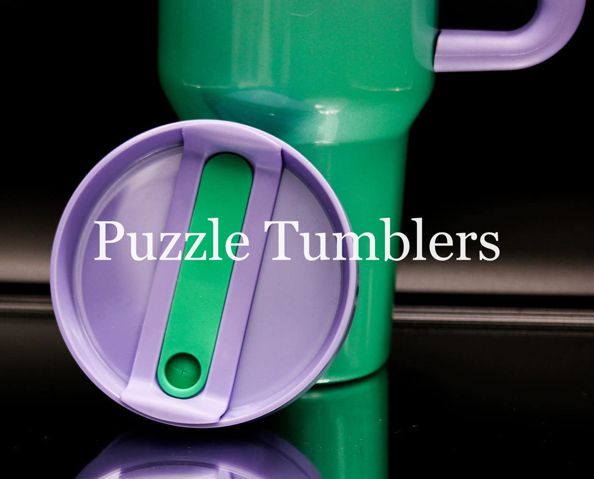 40oz Sublimation Tumbler with Handle Teal & Purple Ombre Puzzle Tumblers