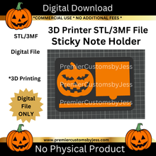Load image into Gallery viewer, DIGITAL (STL & 3MF Files): Halloween Pumpkin  - Themed Sticky Note Holder