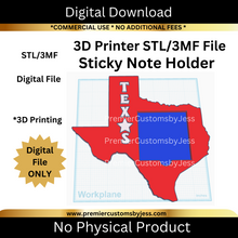 Load image into Gallery viewer, DIGITAL (STL & 3MF Files): Texas Shaped Sticky Note Holder