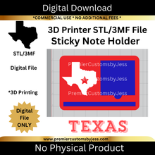 Load image into Gallery viewer, DIGITAL (STL & 3MF Files): Texas - Themed Sticky Note Holder