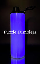 Load image into Gallery viewer, 20OZ GLOW IN THE DARK - WHITE TO BLUE - SUBLIMATION STRAIGHT HYDRO SPORTS BOTTLE (2 LIDS)