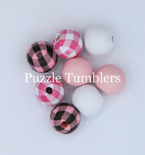 Load image into Gallery viewer, 20MM BUBBLEGUM BEADS VARIETY (8 PIECE) - PINK PLAID MIX