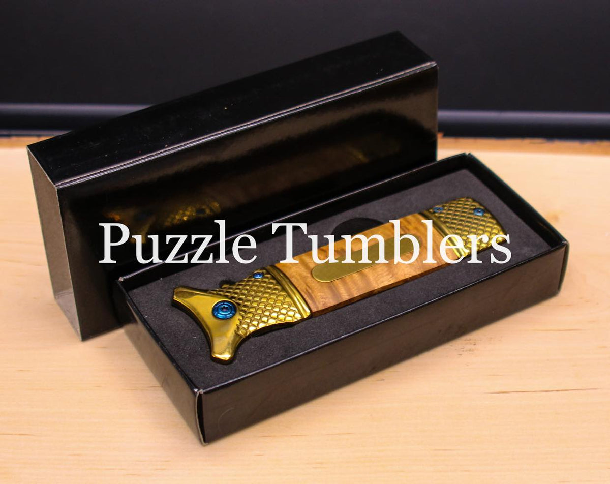WOOD WITH GOLD ACCENT FOLDING POCKET KNIFE – Puzzle Tumblers