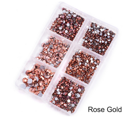 NEW Rose Gold 1200 Piece Variety Rhinestones AB/Clear Glass Crystal Stones (NON-Hot Fix) SS6-20