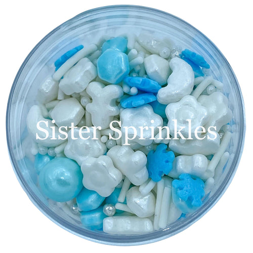 PREMIUM WHITE AND BLUE MIX WITH SHAPES SPRINKLES 2OZ BAG