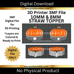 DIGITAL (3MF File): Cute Round Pumpkin - Straw Toppers 8mm & 10mm