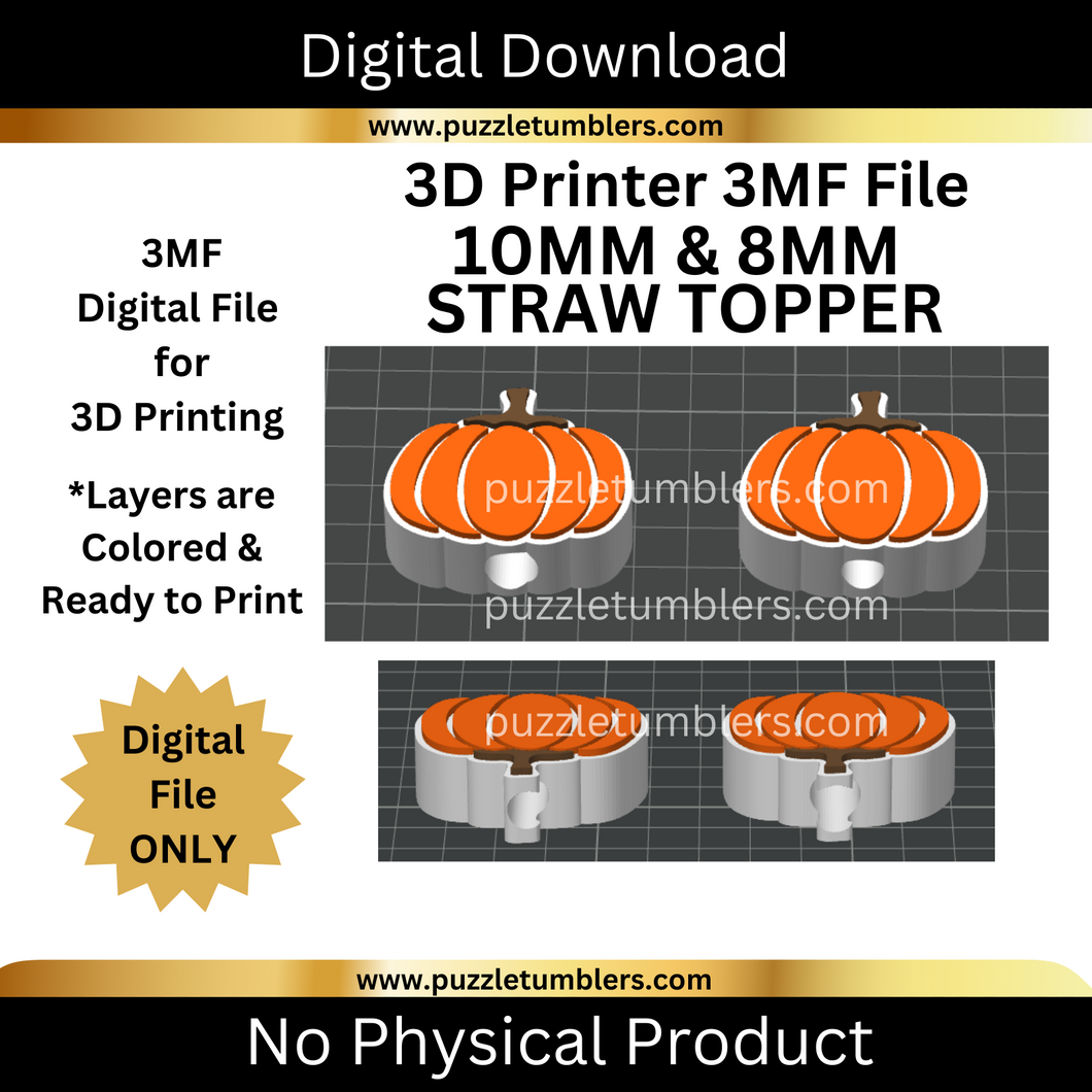 DIGITAL (3MF File): Cute Round Pumpkin - Straw Toppers 8mm & 10mm