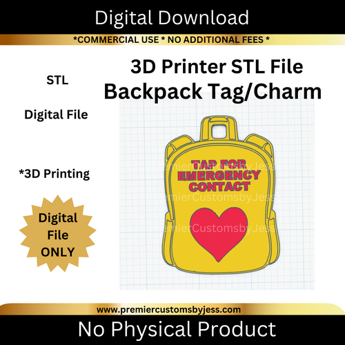 DIGITAL (STL & 3MF Files): Heart Backpack Tag - NFC Sticker NOT Included