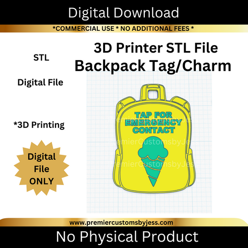DIGITAL (STL & 3MF Files): Ice Cream Cone Backpack Tag - NFC Sticker NOT Included