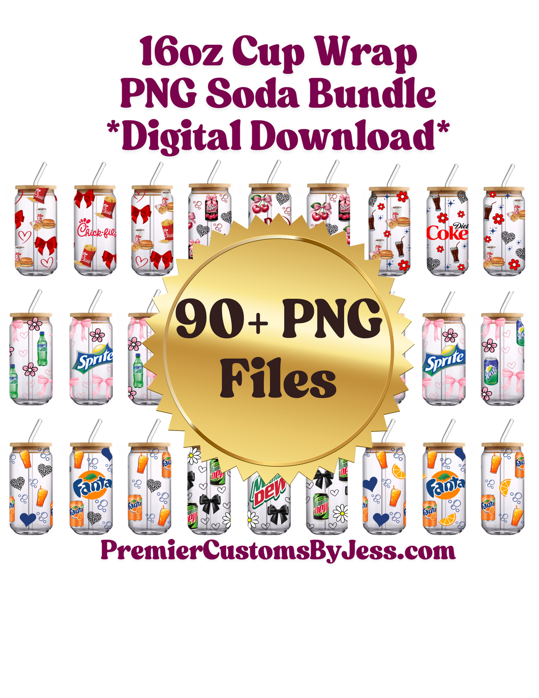 DIGITAL DOWNLOAD (90+ File) BUNDLE Energy Drink Soda Glass Can Wrap PNG File *NO Physical Product