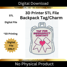 Load image into Gallery viewer, DIGITAL (STL &amp; 3MF Files): Cute Bow Backpack Tag - NFC Sticker NOT Included