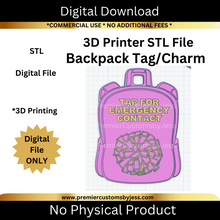 Load image into Gallery viewer, DIGITAL (STL &amp; 3MF Files): Pom Pom Cheer Backpack Tag - NFC Sticker NOT Included