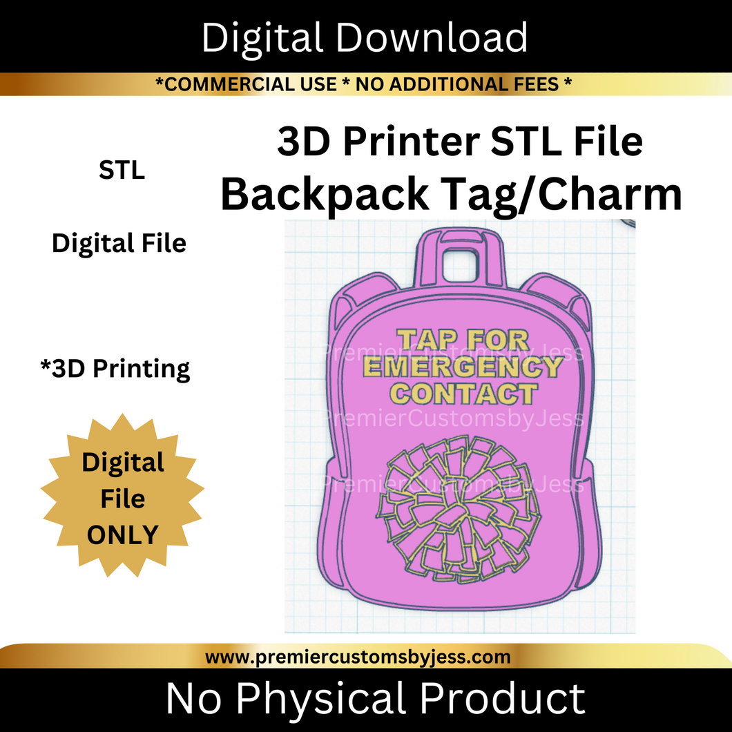 DIGITAL (STL & 3MF Files): Pom Pom Cheer Backpack Tag - NFC Sticker NOT Included