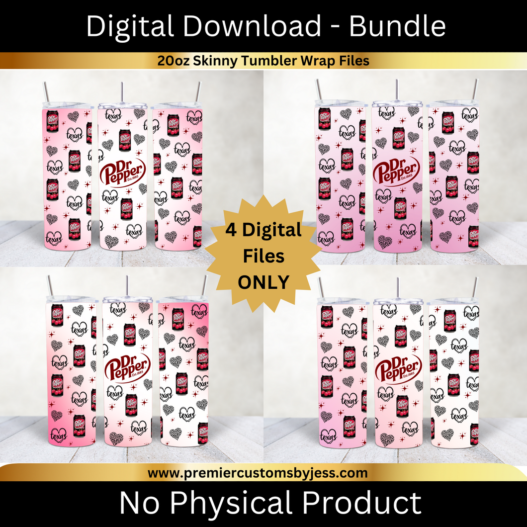 DIGITAL DOWNLOAD BUNDLE - 20oz Skinny Texas Soda Cherry Bow Coquette Tumbler Wrap PNG, 20oz Skinny Tumbler Design, Pink Bows, Sublimation Wrap, Coquette Soda Digital File  *PNG FILE ONLY