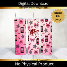 Load image into Gallery viewer, DIGITAL DOWNLOAD BUNDLE - 20oz Skinny Hearts &amp; Bows Soda Coquette Tumbler Wrap PNG, 20oz Skinny Tumbler Design, Pink Bows, Sublimation Wrap, Coquette Soda Digital File  *PNG FILE ONLY