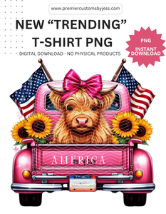 DIGITAL DOWNLOAD - 4th of July Cute Highland Cow PNG File *NO Physical Product