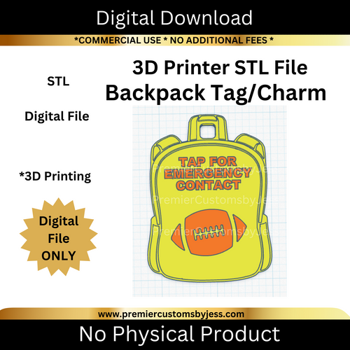 DIGITAL (STL & 3MF Files): Football Backpack Tag - NFC Sticker NOT Included