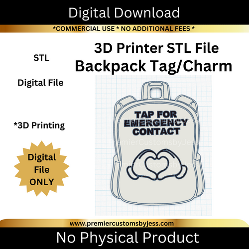 DIGITAL (STL & 3MF Files): Hands Heart Backpack Tag - NFC Sticker NOT Included
