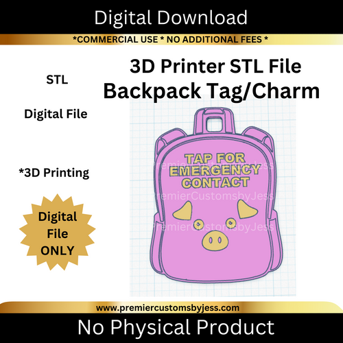 DIGITAL (STL & 3MF Files): Cute Pig Backpack Tag - NFC Sticker NOT Included