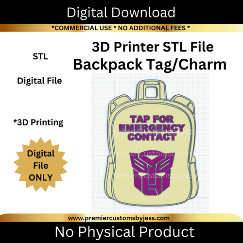 DIGITAL (STL & 3MF Files): Robot Backpack Tag - NFC Sticker NOT Included