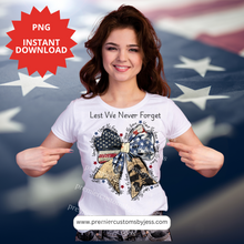 Load image into Gallery viewer, DIGITAL DOWNLOAD - Coquette American PNG, Honor the Brave PNG, Memorial Day Coquette Bow Png