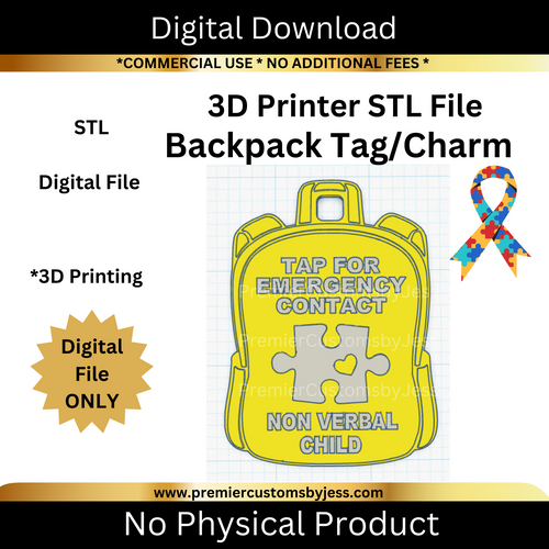 DIGITAL (STL & 3MF Files): Autism Non Verbal Backpack Tag - NFC Sticker NOT Included