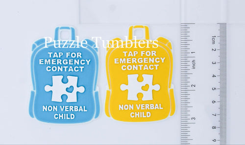 Autism (Non-Verbal): Emergency Contact Backpack Tag with NFC Chip – 3D Printed Safety Tag (Will Ship in 5-12 days)