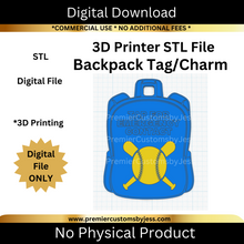 Load image into Gallery viewer, DIGITAL (STL &amp; 3MF Files): Soft Ball Base Ball Backpack Tag - NFC Sticker NOT Included