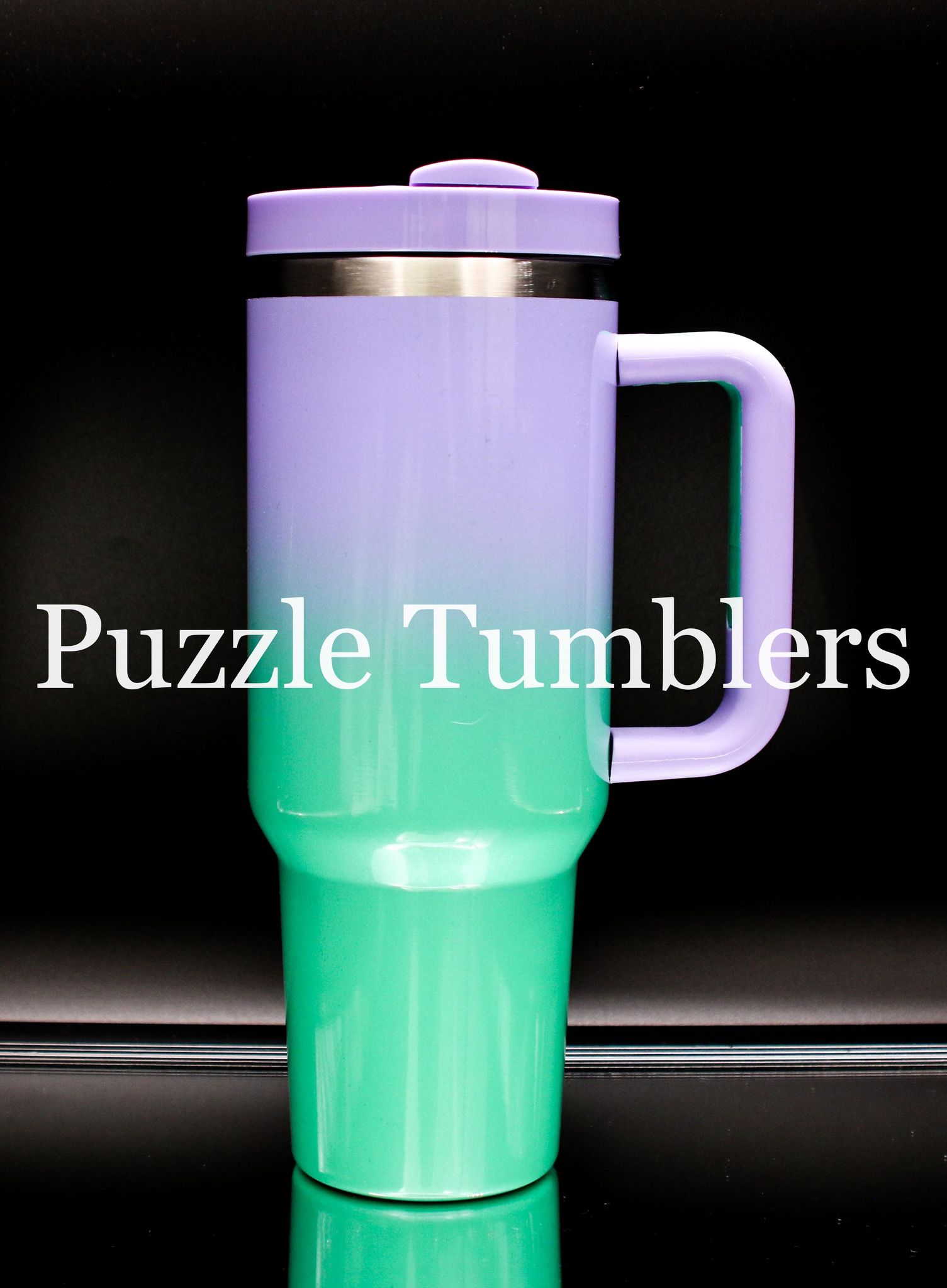 40oz Sublimation Tumbler with Handle Teal & Purple Ombre – Puzzle Tumblers