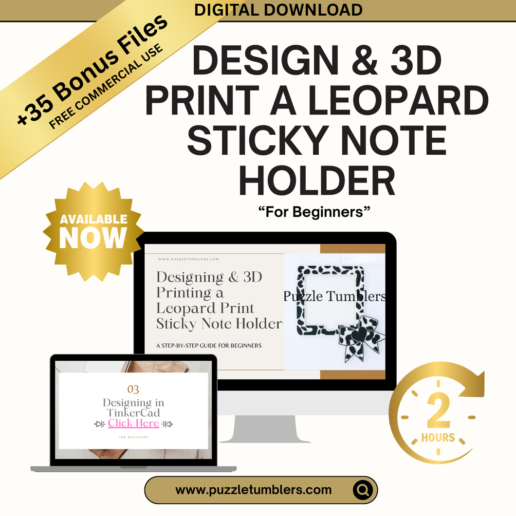 ✨ Beginner 3D Printing Course + 35 FREE BONUS FILES | Design & Create Your Own Leopard Sticky Note Holder | Step-by-Step Online Class