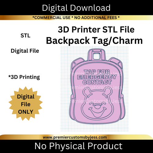 DIGITAL (STL & 3MF Files): Cute Bear Backpack Tag - NFC Sticker NOT Included