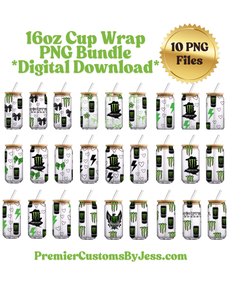 DIGITAL DOWNLOAD -10 File BUNDLE Energy Drink Soda Glass Can Wrap PNG File *NO Physical Product