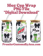 Load image into Gallery viewer, DIGITAL DOWNLOAD - 16oz Diet Soda Bows &amp; XOXO Glass Can Wrap PNG File *NO Physical Product