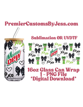 Load image into Gallery viewer, DIGITAL DOWNLOAD - 16oz Diet Soda Bows &amp; XOXO Glass Can Wrap PNG File *NO Physical Product