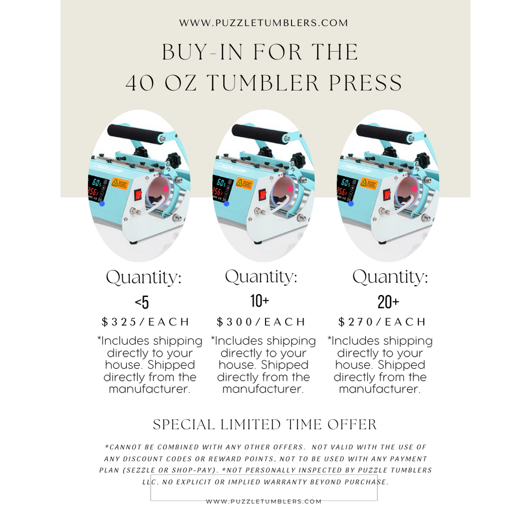BUY IN - TEAL 40oz Sublimation Tumbler Digital Heat Press *6-8+ WEEKS SHIPPING TIME *NO SEZZLE