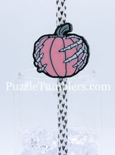 Load image into Gallery viewer, 3D Printed Pumpkin with Skeleton Hands Straw Topper - 40oz Straw = 10mm