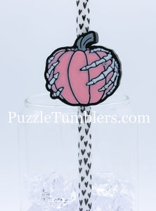 3D Printed Pumpkin with Skeleton Hands Straw Topper - 40oz Straw = 10mm