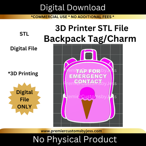 DIGITAL (STL & 3MF Files): Ice Cream Backpack Tag - NFC Sticker NOT Included
