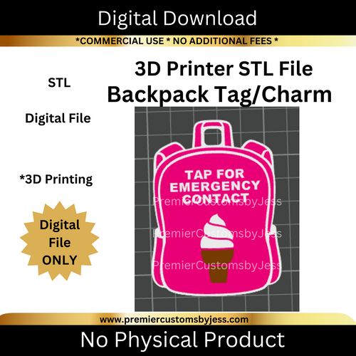 DIGITAL (STL & 3MF Files): Ice Cream Backpack Tag - NFC Sticker NOT Included