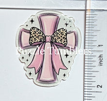 Load image into Gallery viewer, Acrylic Flat Back: Pink Cross Animal Print Bow