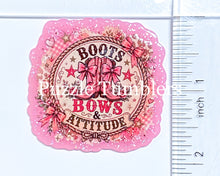 Load image into Gallery viewer, Acrylic Flat Back: Boots, Bows &amp; Attitude
