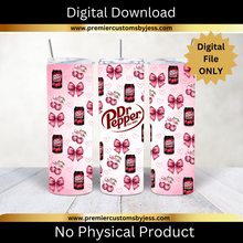 Load image into Gallery viewer, DIGITAL DOWNLOAD BUNDLE (+2 BONUS Files) - 20oz Skinny Hearts &amp; Bows Cherry Soda Coquette Tumbler Wrap PNG, 20oz Skinny Tumbler Design, Pink Bows, Sublimation Wrap, Coquette Soda Digital File  *PNG FILE ONLY