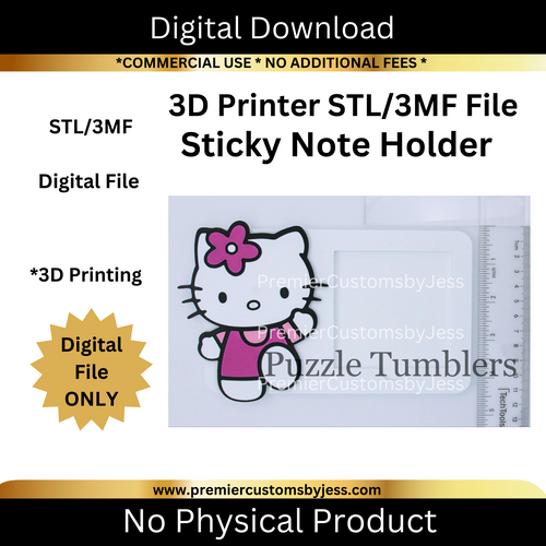 DIGITAL (STL & 3MF Files): Pink Hello Cat Sticky Note Holder