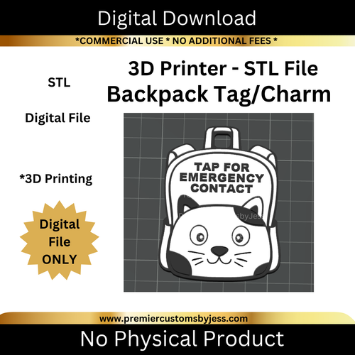 DIGITAL (STL & 3MF Files):  Cat Backpack Tag - NFC Sticker NOT Included