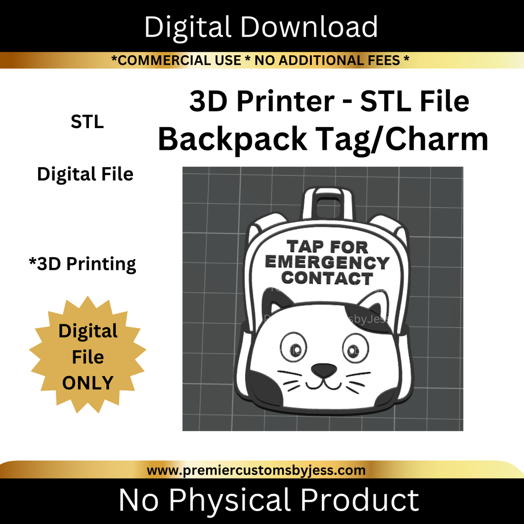 DIGITAL (STL & 3MF Files):  Cat Backpack Tag - NFC Sticker NOT Included