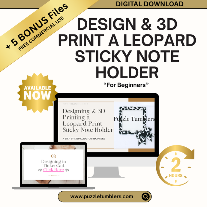✨ Beginner 3D Printing Course + 5 FREE BONUS FILES | Design & Create Your Own Leopard Sticky Note Holder | Step-by-Step Online Class
