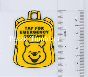 Bear Character: Emergency Contact Backpack Tag with NFC Chip – 3D Printed Safety Tag (Will Ship in 5-12 days)
