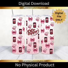 Load image into Gallery viewer, DIGITAL DOWNLOAD BUNDLE (+2 BONUS Files) - 20oz Skinny Hearts &amp; Bows Cherry Soda Coquette Tumbler Wrap PNG, 20oz Skinny Tumbler Design, Pink Bows, Sublimation Wrap, Coquette Soda Digital File  *PNG FILE ONLY